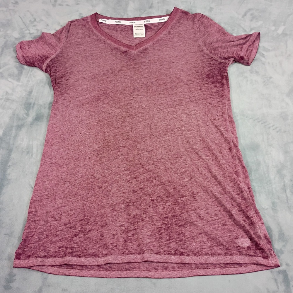 Victorias Secret PINK Sleepwear V-Neck Tee Heathered Burgundy XS 0885